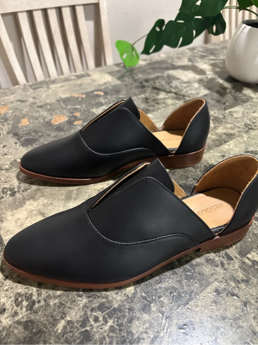 NWOB Nisolo Ema d’ Orsay Oxford 2.0 Black Leather Women's Slip-On Loafers